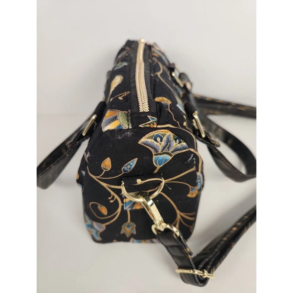 Egyptian Revival Lotus Satchel Handbag Art Nouveau Crossbody Purse Black Blue